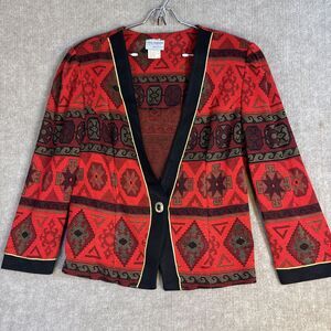 Tina Barrie‎ Petites Jacket 12 USA L Southwest Print Cardigan Statement Sweater